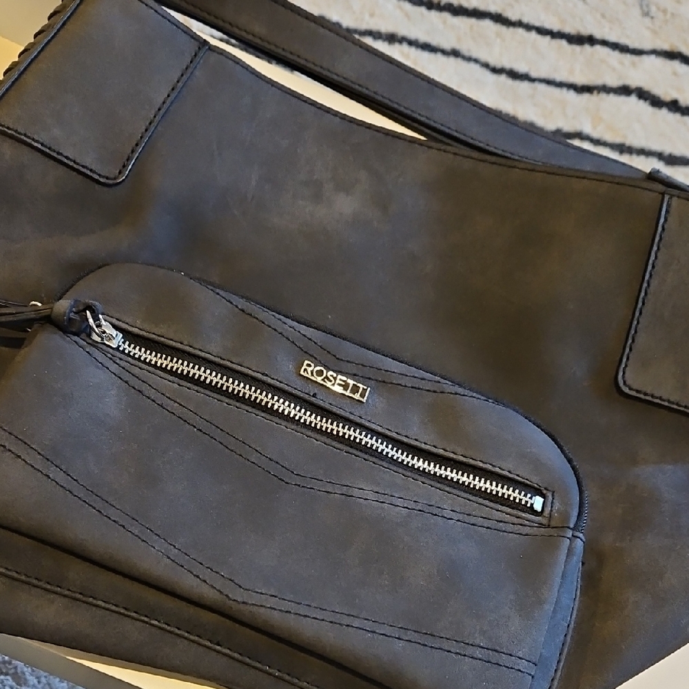 Rosetti Black Faux Leather Crossbody with Silver Zipper Detail